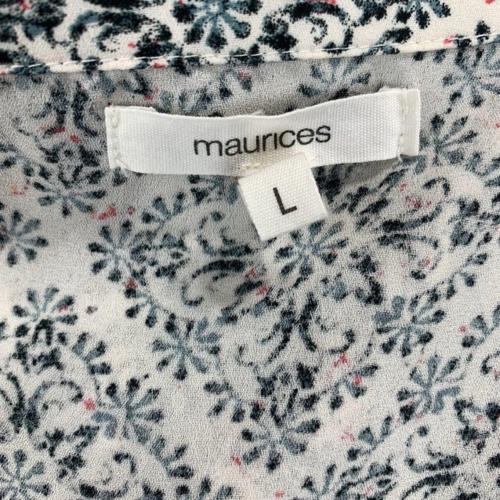 Maurices Mixed Print Blouse Button Tab Sleeve L - image 8